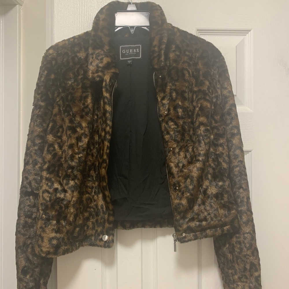 Guess Women's Leopard Print Teddy Jacket - Brown & Black